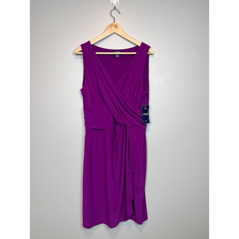 NWT Chaps Magenta Purple Faux Wrap Ruched Sleeveless Dress XL Cocktail Party